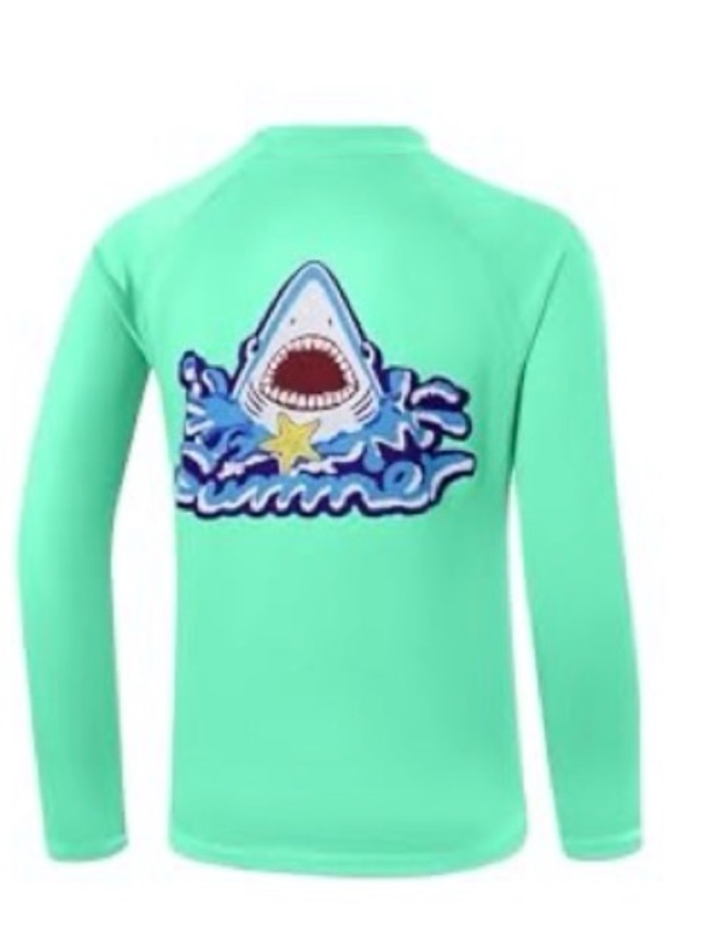 Kids Mint Shark Long-Sleeve Rashguard Swim Top